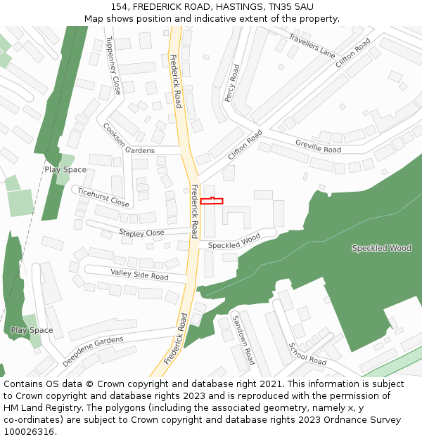 154, FREDERICK ROAD, HASTINGS, TN35 5AU: Location map and indicative extent of plot