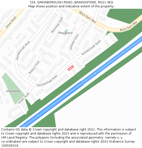 154, GAINSBOROUGH ROAD, BASINGSTOKE, RG21 3EQ: Location map and indicative extent of plot