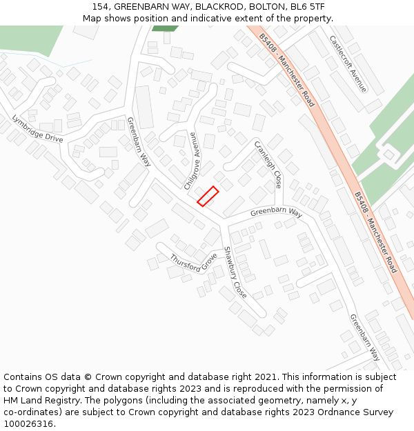 154, GREENBARN WAY, BLACKROD, BOLTON, BL6 5TF: Location map and indicative extent of plot