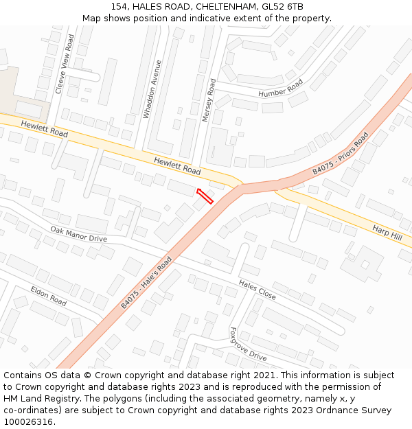 154, HALES ROAD, CHELTENHAM, GL52 6TB: Location map and indicative extent of plot