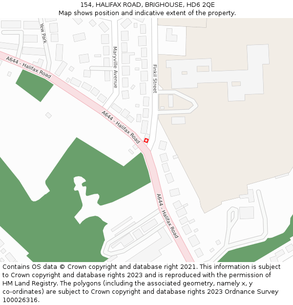 154, HALIFAX ROAD, BRIGHOUSE, HD6 2QE: Location map and indicative extent of plot