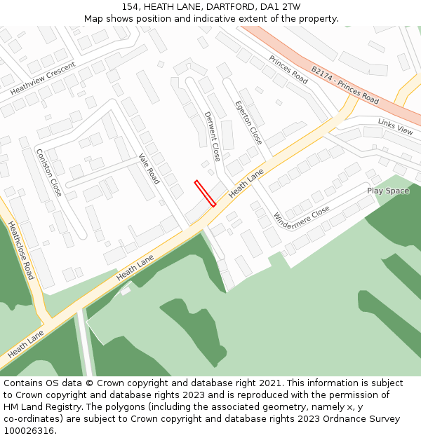 154, HEATH LANE, DARTFORD, DA1 2TW: Location map and indicative extent of plot
