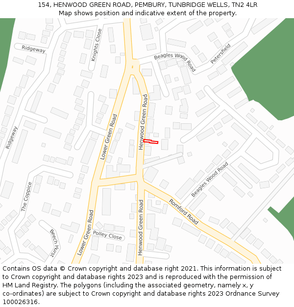 154, HENWOOD GREEN ROAD, PEMBURY, TUNBRIDGE WELLS, TN2 4LR: Location map and indicative extent of plot