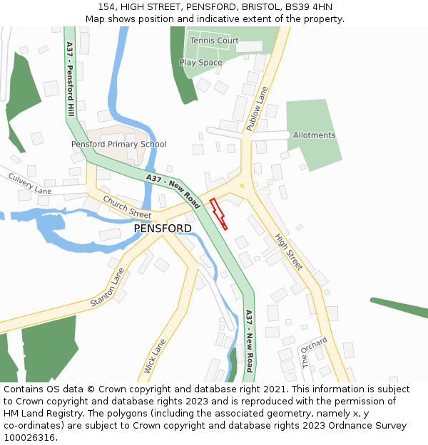 154, HIGH STREET, PENSFORD, BRISTOL, BS39 4HN: Location map and indicative extent of plot