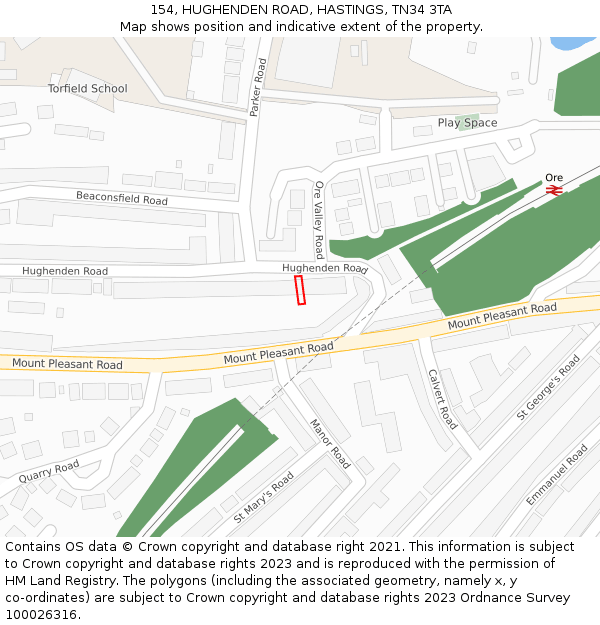 154, HUGHENDEN ROAD, HASTINGS, TN34 3TA: Location map and indicative extent of plot