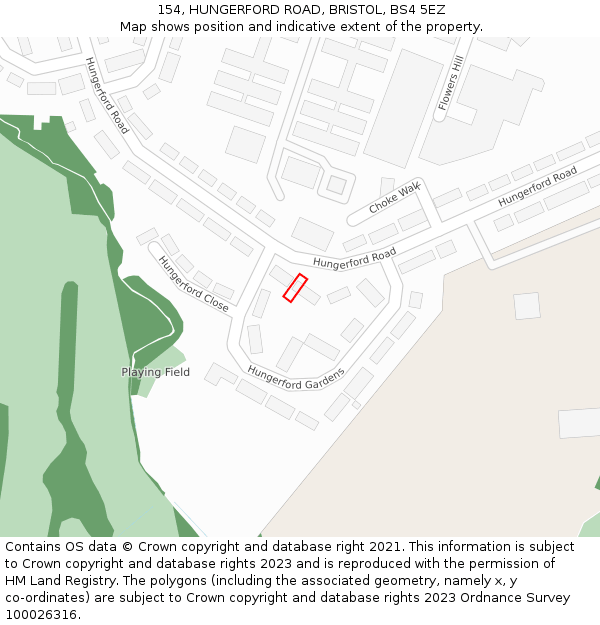 154, HUNGERFORD ROAD, BRISTOL, BS4 5EZ: Location map and indicative extent of plot