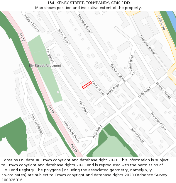 154, KENRY STREET, TONYPANDY, CF40 1DD: Location map and indicative extent of plot