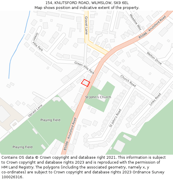 154, KNUTSFORD ROAD, WILMSLOW, SK9 6EL: Location map and indicative extent of plot