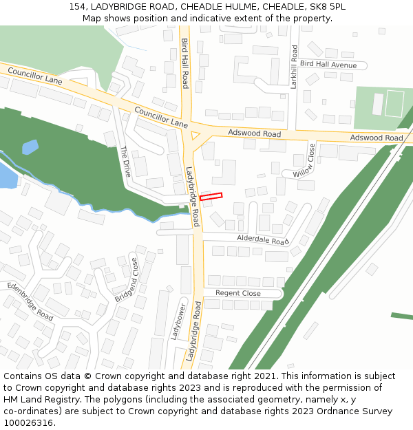 154, LADYBRIDGE ROAD, CHEADLE HULME, CHEADLE, SK8 5PL: Location map and indicative extent of plot