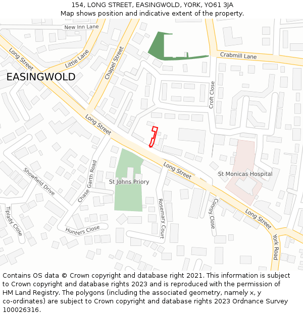 154, LONG STREET, EASINGWOLD, YORK, YO61 3JA: Location map and indicative extent of plot