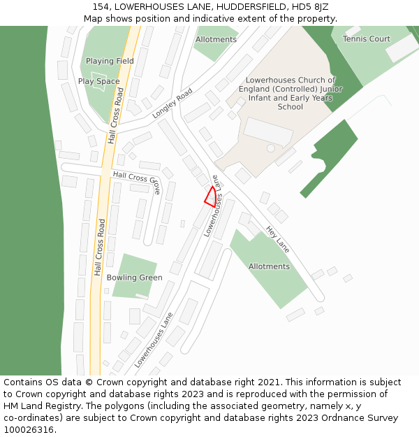 154, LOWERHOUSES LANE, HUDDERSFIELD, HD5 8JZ: Location map and indicative extent of plot