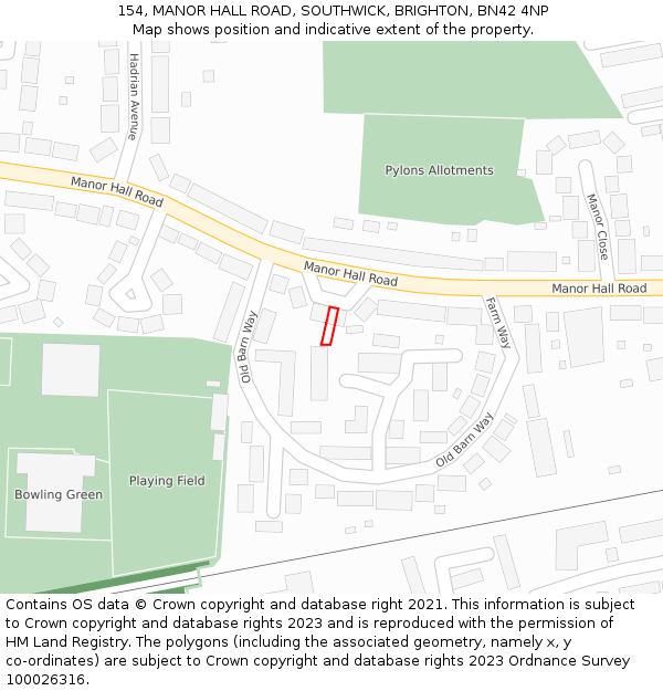 154, MANOR HALL ROAD, SOUTHWICK, BRIGHTON, BN42 4NP: Location map and indicative extent of plot