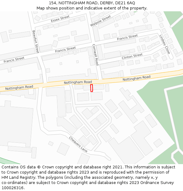154, NOTTINGHAM ROAD, DERBY, DE21 6AQ: Location map and indicative extent of plot