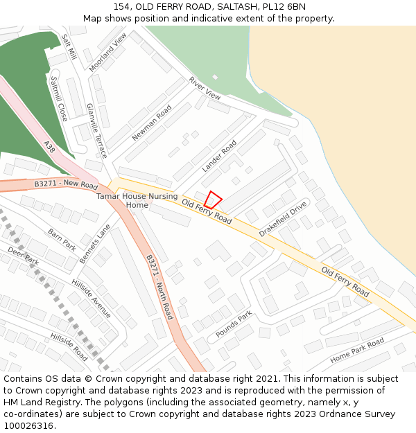 154, OLD FERRY ROAD, SALTASH, PL12 6BN: Location map and indicative extent of plot