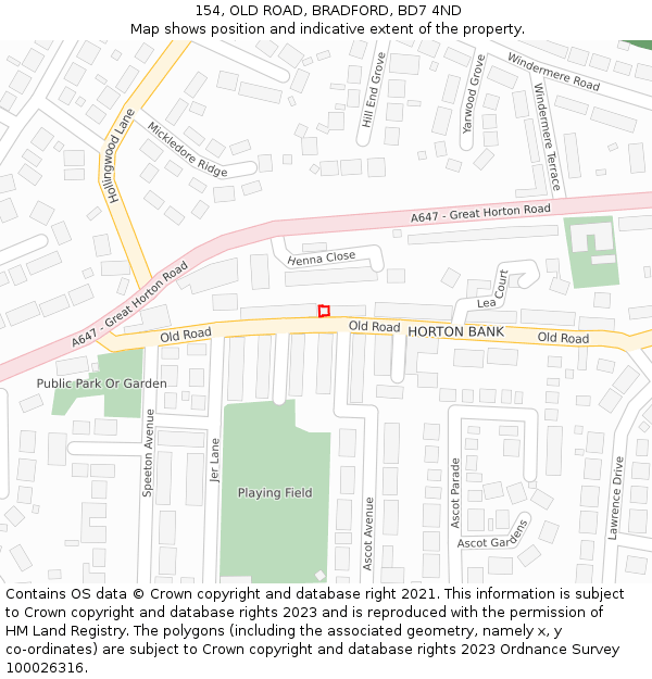 154, OLD ROAD, BRADFORD, BD7 4ND: Location map and indicative extent of plot