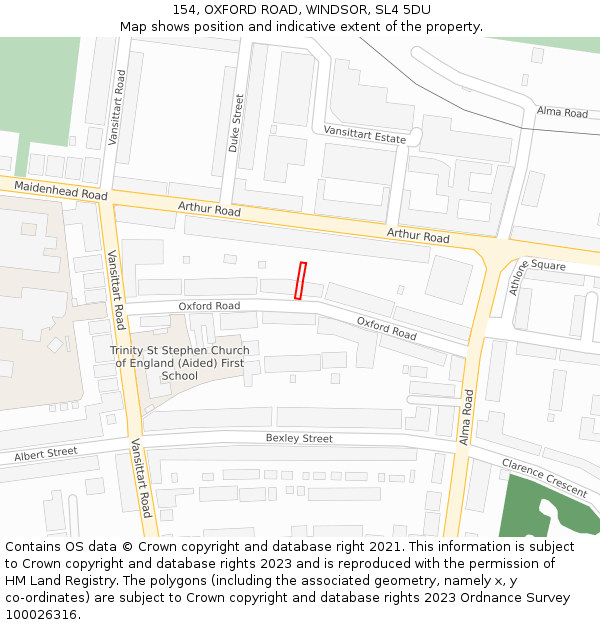 154, OXFORD ROAD, WINDSOR, SL4 5DU: Location map and indicative extent of plot
