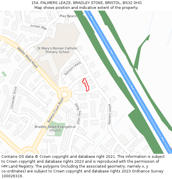 154, PALMERS LEAZE, BRADLEY STOKE, BRISTOL, BS32 0HG: Location map and indicative extent of plot