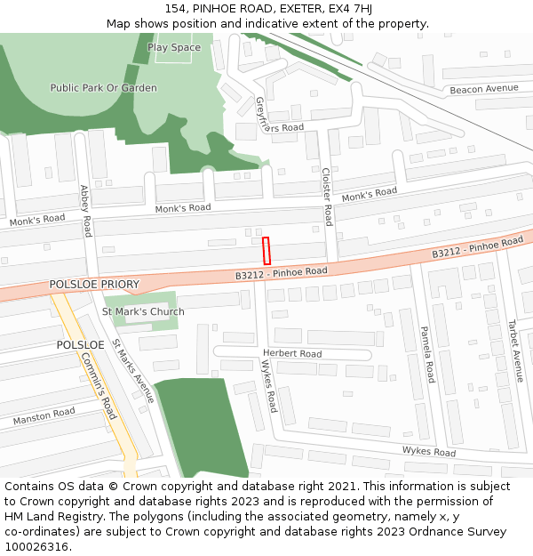 154, PINHOE ROAD, EXETER, EX4 7HJ: Location map and indicative extent of plot
