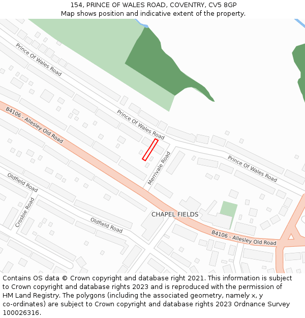 154, PRINCE OF WALES ROAD, COVENTRY, CV5 8GP: Location map and indicative extent of plot