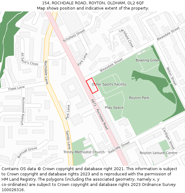 154, ROCHDALE ROAD, ROYTON, OLDHAM, OL2 6QF: Location map and indicative extent of plot