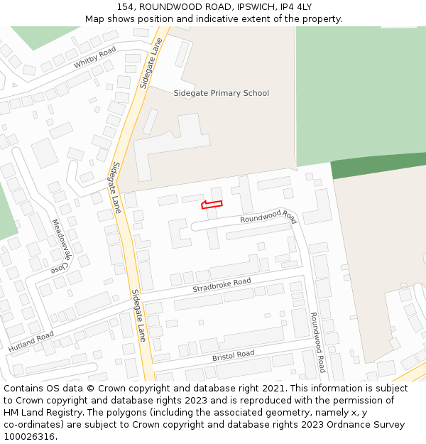 154, ROUNDWOOD ROAD, IPSWICH, IP4 4LY: Location map and indicative extent of plot
