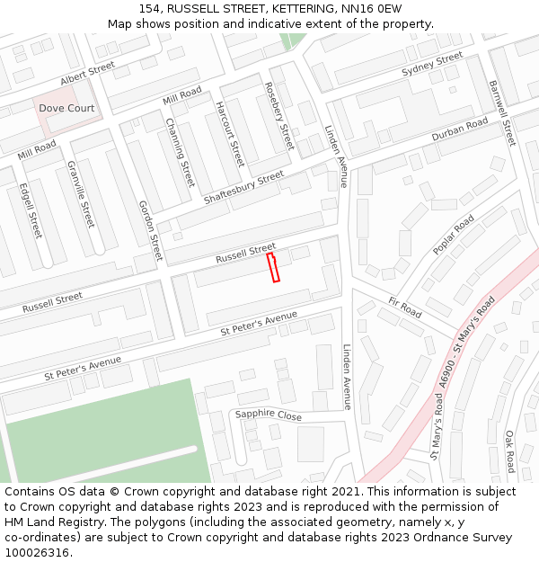 154, RUSSELL STREET, KETTERING, NN16 0EW: Location map and indicative extent of plot