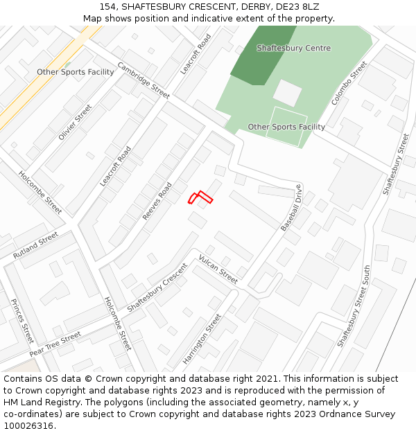 154, SHAFTESBURY CRESCENT, DERBY, DE23 8LZ: Location map and indicative extent of plot