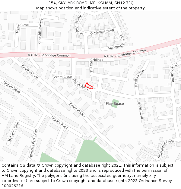 154, SKYLARK ROAD, MELKSHAM, SN12 7FQ: Location map and indicative extent of plot