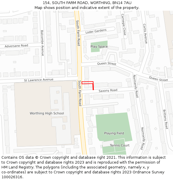 154, SOUTH FARM ROAD, WORTHING, BN14 7AU: Location map and indicative extent of plot