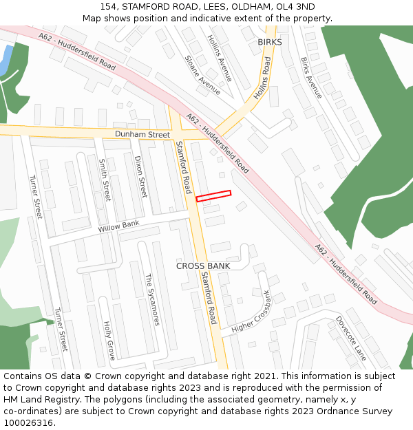 154, STAMFORD ROAD, LEES, OLDHAM, OL4 3ND: Location map and indicative extent of plot