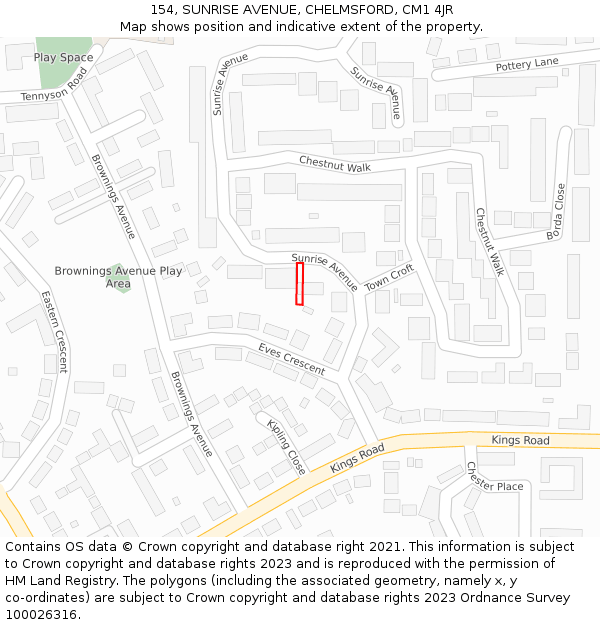 154, SUNRISE AVENUE, CHELMSFORD, CM1 4JR: Location map and indicative extent of plot