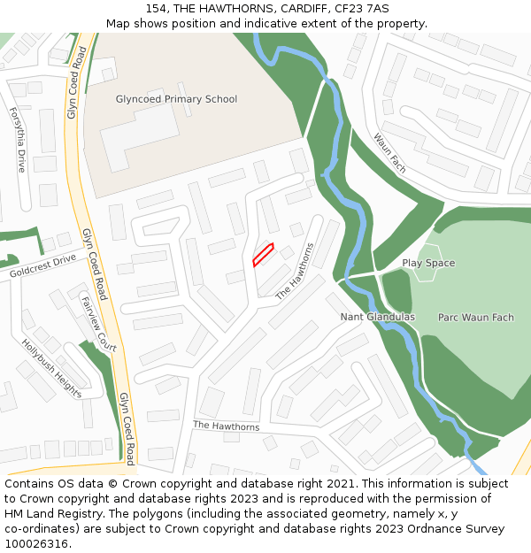 154, THE HAWTHORNS, CARDIFF, CF23 7AS: Location map and indicative extent of plot