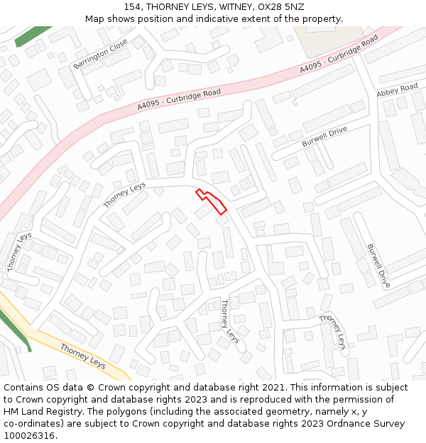 154, THORNEY LEYS, WITNEY, OX28 5NZ: Location map and indicative extent of plot