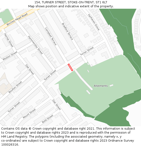 154, TURNER STREET, STOKE-ON-TRENT, ST1 6LT: Location map and indicative extent of plot
