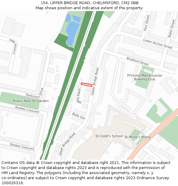 154, UPPER BRIDGE ROAD, CHELMSFORD, CM2 0BB: Location map and indicative extent of plot