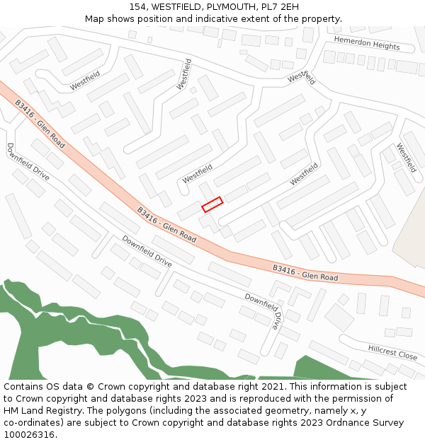 154, WESTFIELD, PLYMOUTH, PL7 2EH: Location map and indicative extent of plot