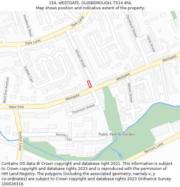 154, WESTGATE, GUISBOROUGH, TS14 6NL: Location map and indicative extent of plot