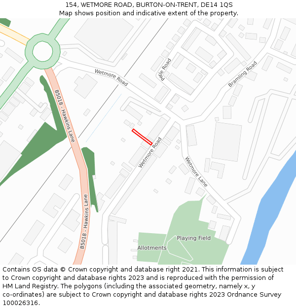 154, WETMORE ROAD, BURTON-ON-TRENT, DE14 1QS: Location map and indicative extent of plot