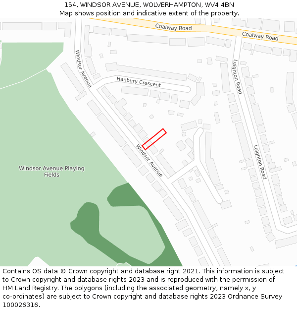154, WINDSOR AVENUE, WOLVERHAMPTON, WV4 4BN: Location map and indicative extent of plot