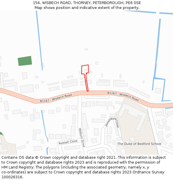 154, WISBECH ROAD, THORNEY, PETERBOROUGH, PE6 0SE: Location map and indicative extent of plot