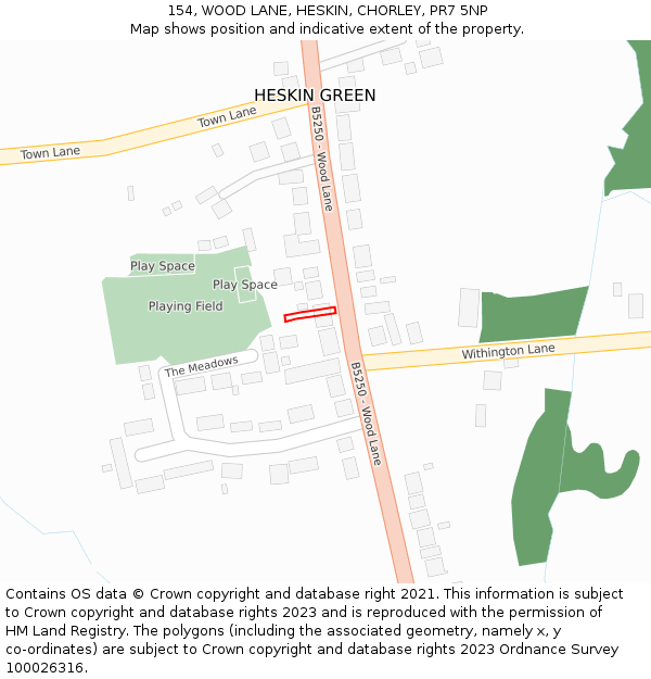 154, WOOD LANE, HESKIN, CHORLEY, PR7 5NP: Location map and indicative extent of plot