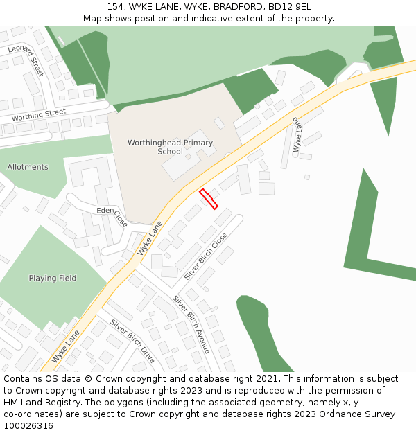 154, WYKE LANE, WYKE, BRADFORD, BD12 9EL: Location map and indicative extent of plot