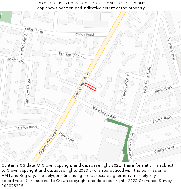 154A, REGENTS PARK ROAD, SOUTHAMPTON, SO15 8NY: Location map and indicative extent of plot