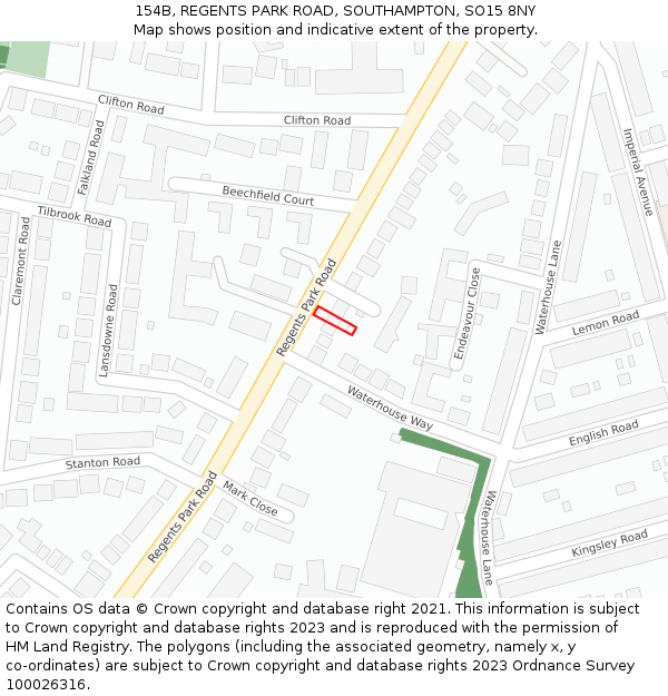 154B, REGENTS PARK ROAD, SOUTHAMPTON, SO15 8NY: Location map and indicative extent of plot
