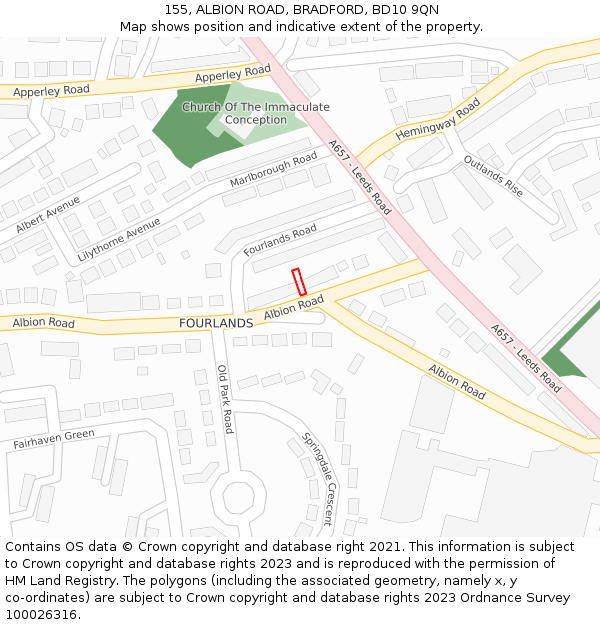 155, ALBION ROAD, BRADFORD, BD10 9QN: Location map and indicative extent of plot