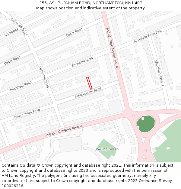 155, ASHBURNHAM ROAD, NORTHAMPTON, NN1 4RB: Location map and indicative extent of plot