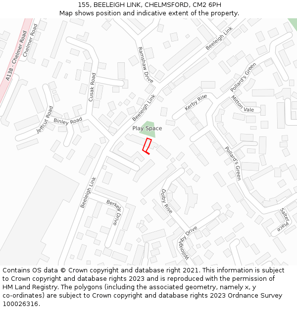 155, BEELEIGH LINK, CHELMSFORD, CM2 6PH: Location map and indicative extent of plot