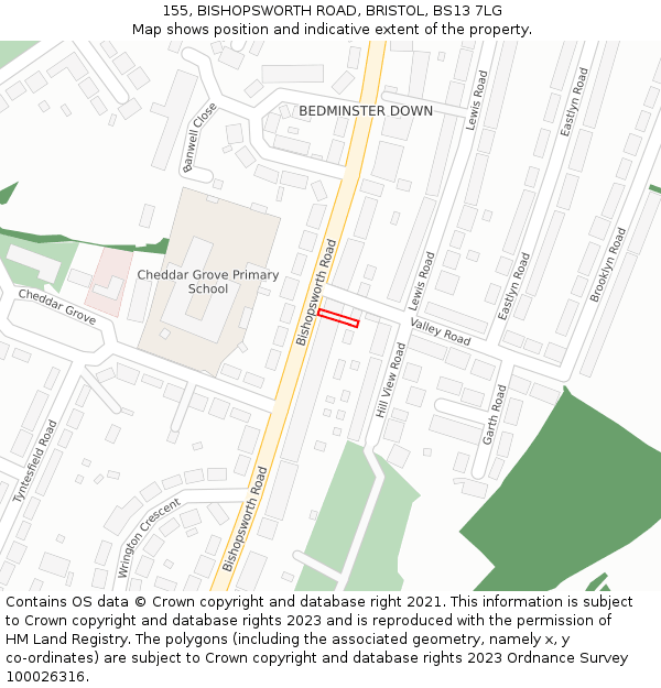 155, BISHOPSWORTH ROAD, BRISTOL, BS13 7LG: Location map and indicative extent of plot