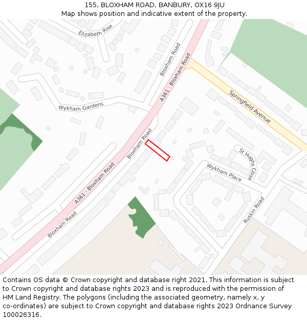 155, BLOXHAM ROAD, BANBURY, OX16 9JU: Location map and indicative extent of plot