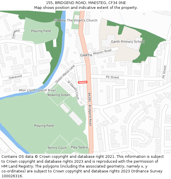 155, BRIDGEND ROAD, MAESTEG, CF34 0NE: Location map and indicative extent of plot
